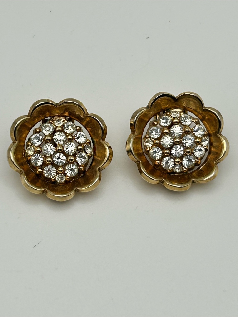 Vintage Trifari Rhinestone Flower Earrings